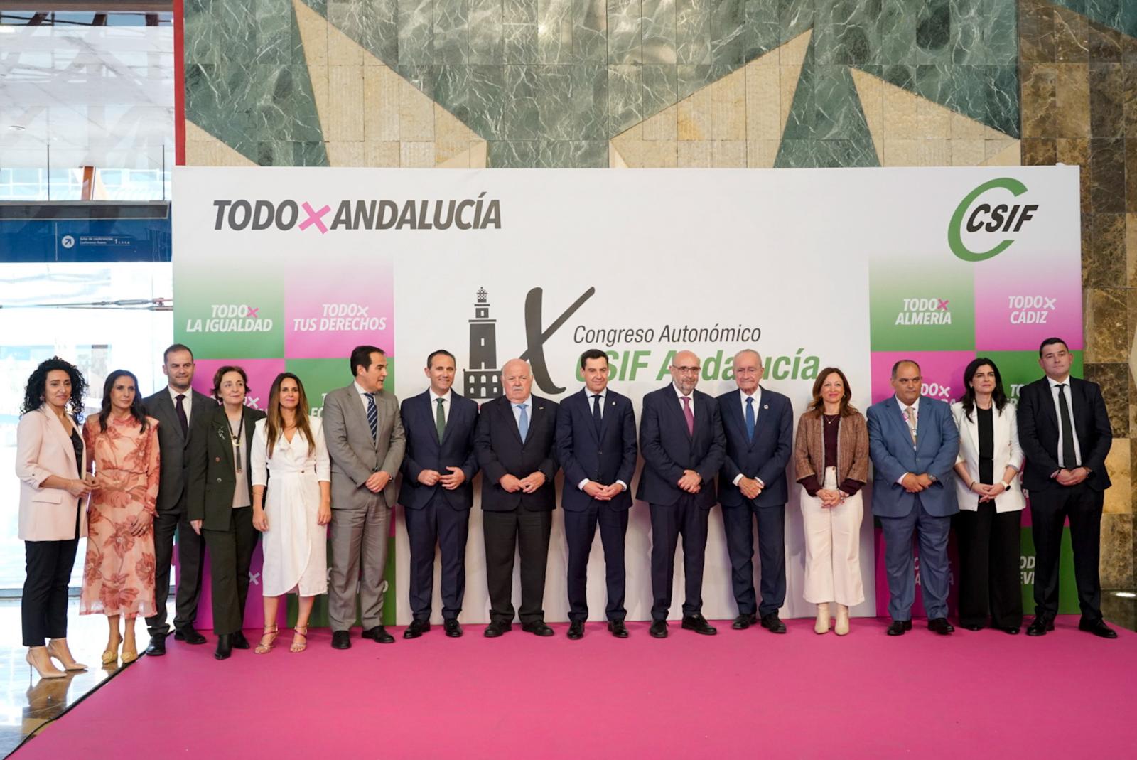 Juanma Moreno, presidente de la Junta de Andalucía, clausura el IX Congreso Autonómico de CSIF Andalucía